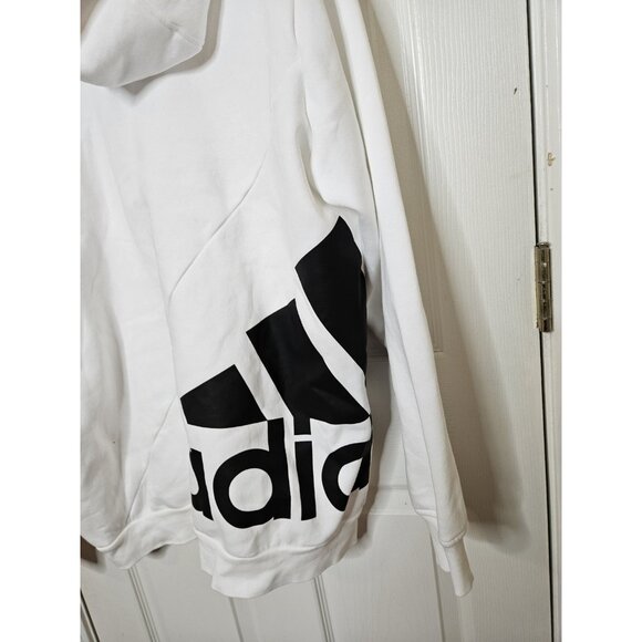 Adidas White Hoodie Men’s Large Pullover  Black Logo Athleisure Sporty - Picture 3 of 4